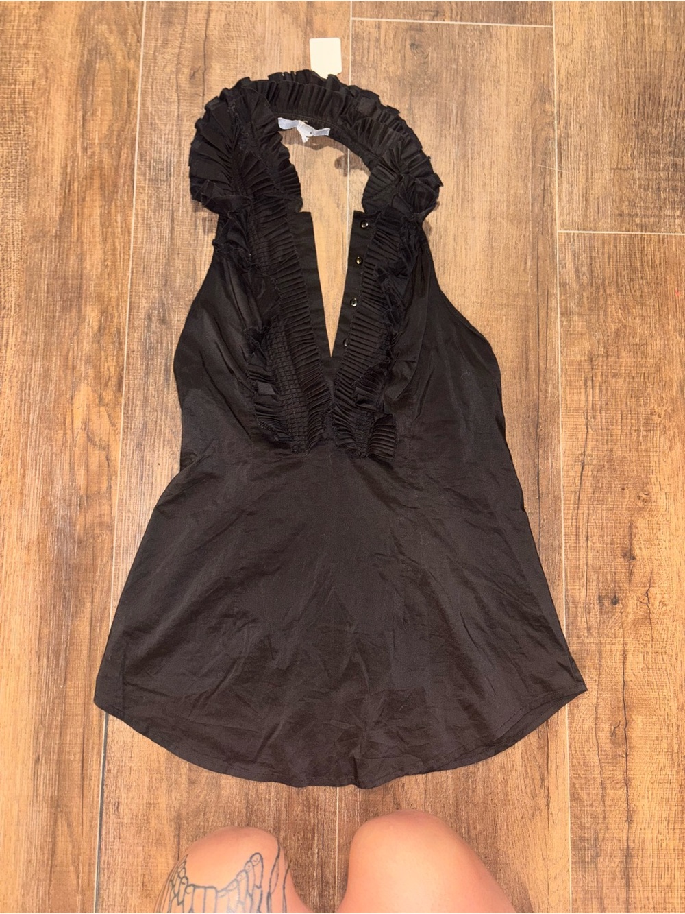 Y2K Minuet Women’s Button Up Halter Top Ruffled Hem Size M Black , Whimsy Goth